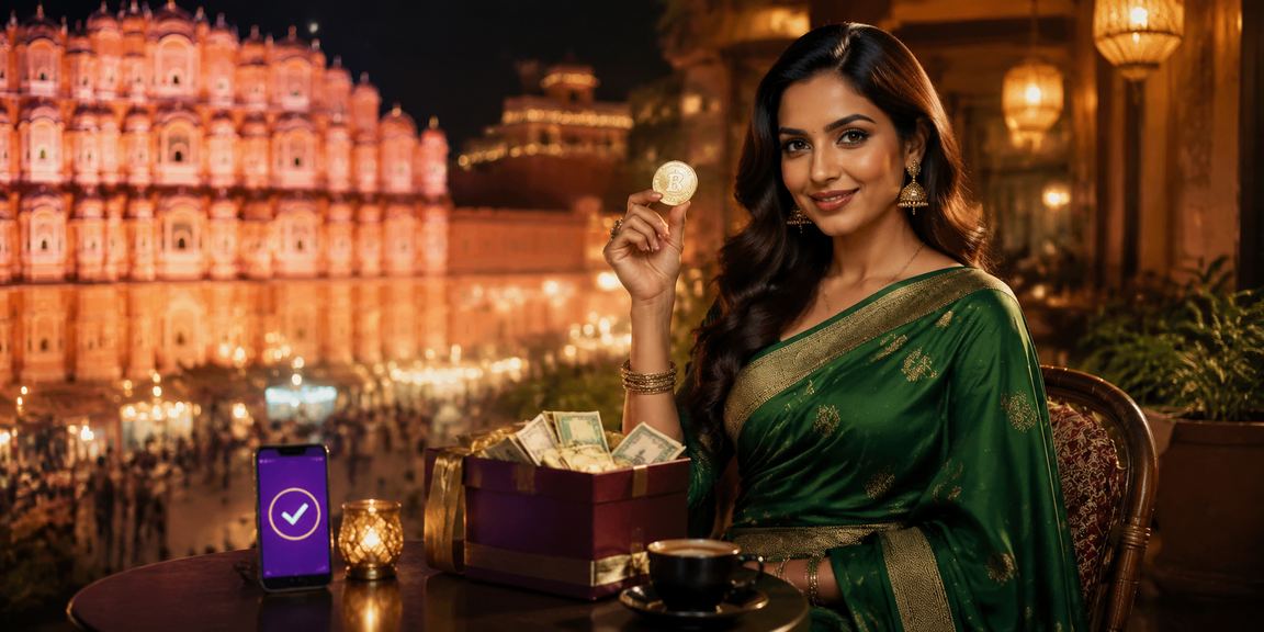 Player enjoying mobile Andar Bahar game with traditional Indian saree in Jaipur
