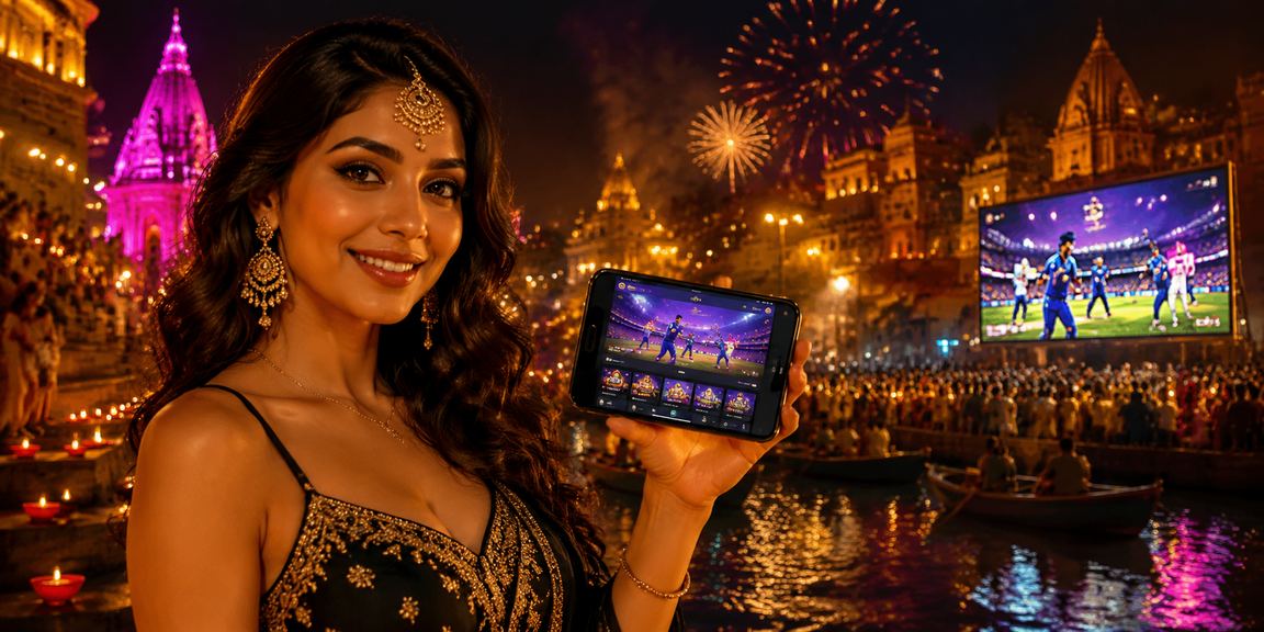 Mobile casino gaming scene with Bollywood theme at Varanasi Ghat